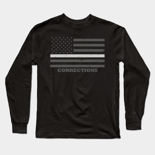 Corrections Officer Gift - Thin Silver Line Flag - Prison Officer Long Sleeve T-Shirt by bluelinemotivation